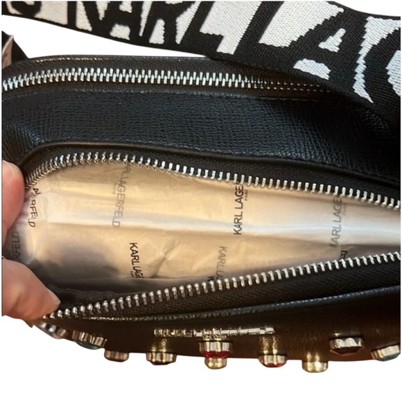 KARL LAGERFELD PARIS Maybelle Black Crossbody Bag Satchel, Rainbow Heart Accents - Picture 10 of 16